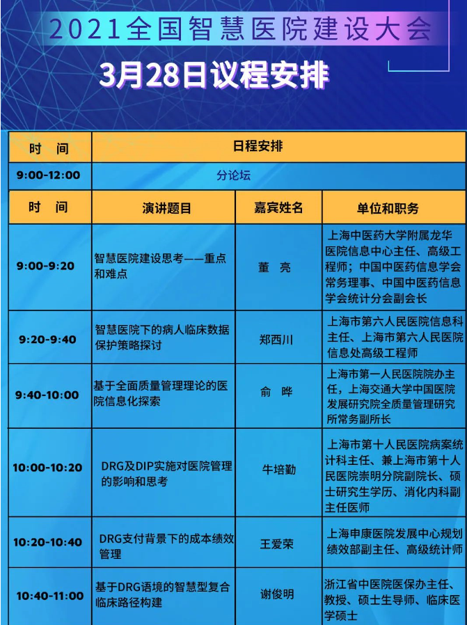 2021全国智慧医院建设大会议程表